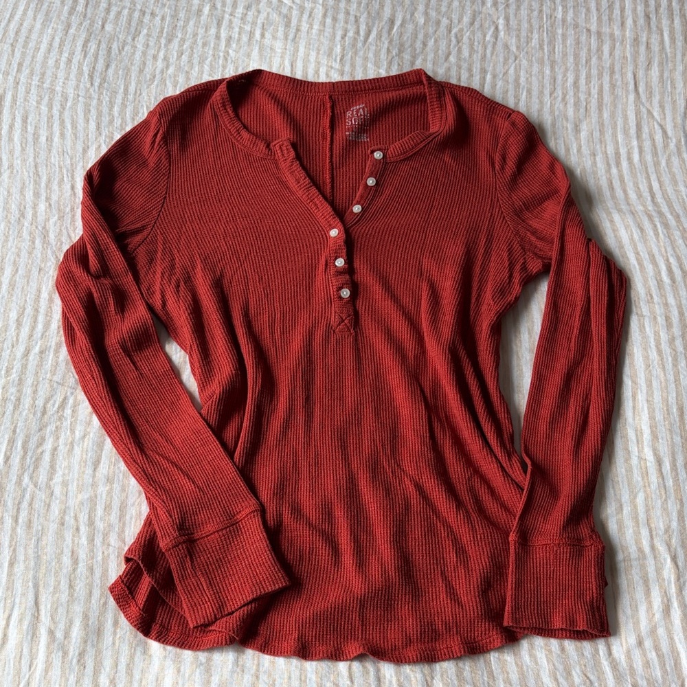 Aerie Rust Long Sleeve Henley Top